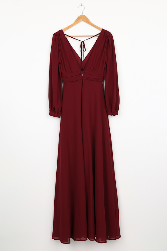 Love You So Burgundy Long Sleeve Maxi Dress
