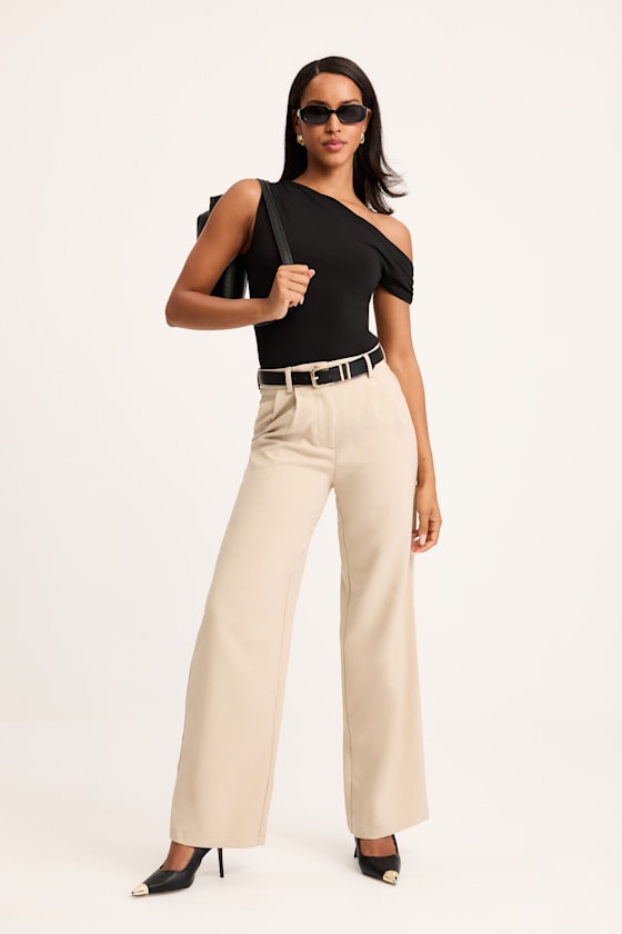 Cleo Beige Tailored Wide-Leg Trousers