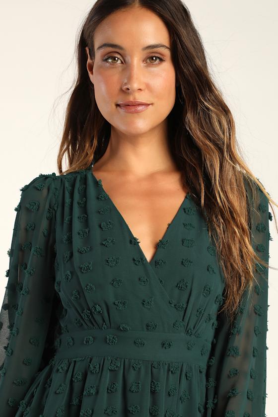 Always on Repeat Emerald Green Clip Dot Long Sleeve Mini Dress