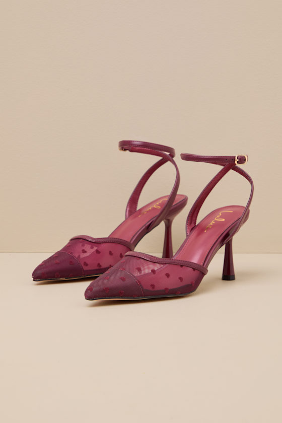 Polaris Merlot Mesh Heart Ankle Strap Pumps