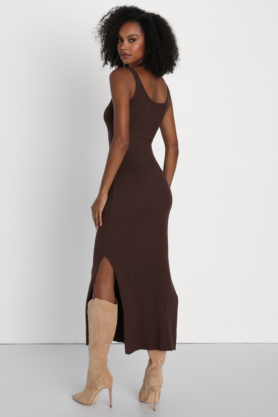 Layer Lover Brown Ribbed Knit Two-Piece Dress & Cardigan Set