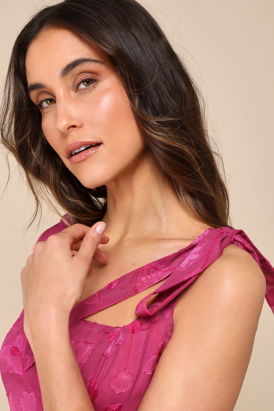 No One Prettier Magenta Floral Embroidered Tie-Strap Mini Dress