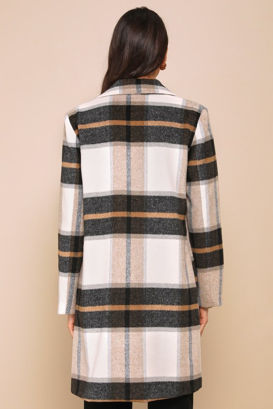 Cher Ivory Plaid Brushed Coat