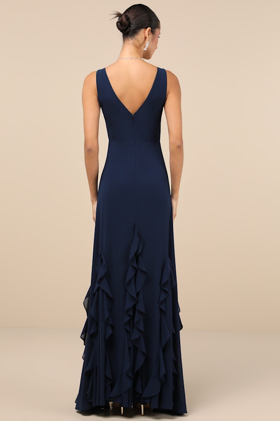 Alorna Dark Navy Sleeveless Ruffled Maxi Dress