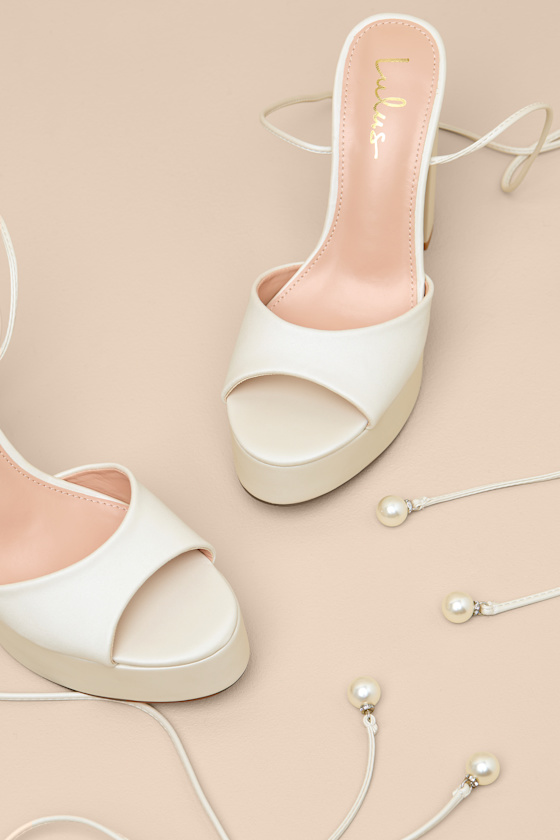 Simonette White Satin Lace-Up Platform High Heel Sandals