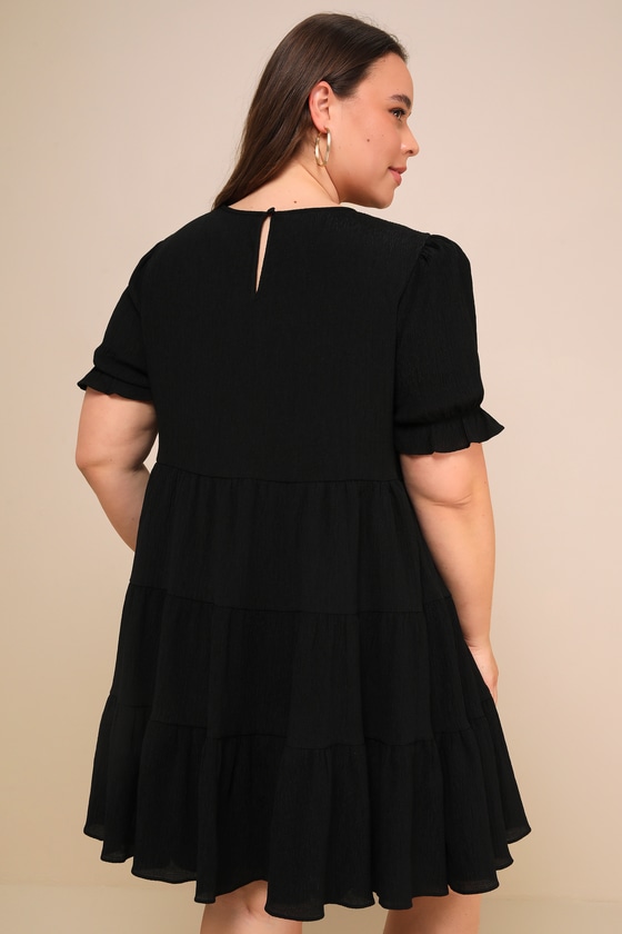 Favorite Day Black Puff Sleeve Tiered Mini Dress