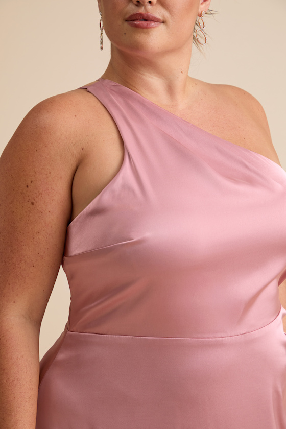 Signature Elegance Rose Satin One-Shoulder Maxi Dress