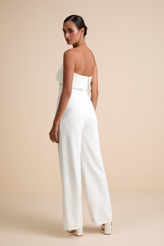 Carmo White Strapless Straight Leg Jumpsuit