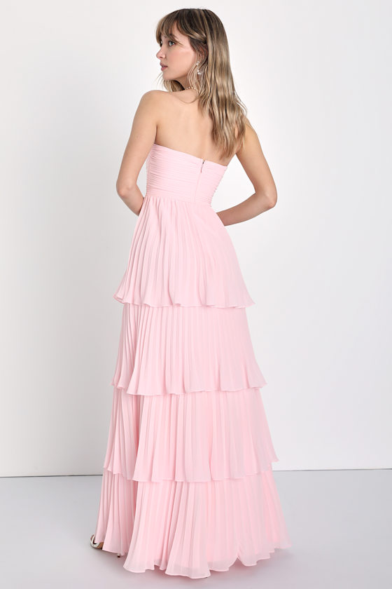 Seriously Sensational Light Pink Strapless Tiered Maxi Dress