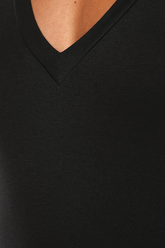 Clean Look Black V-Neck Long Sleeve Bodysuit