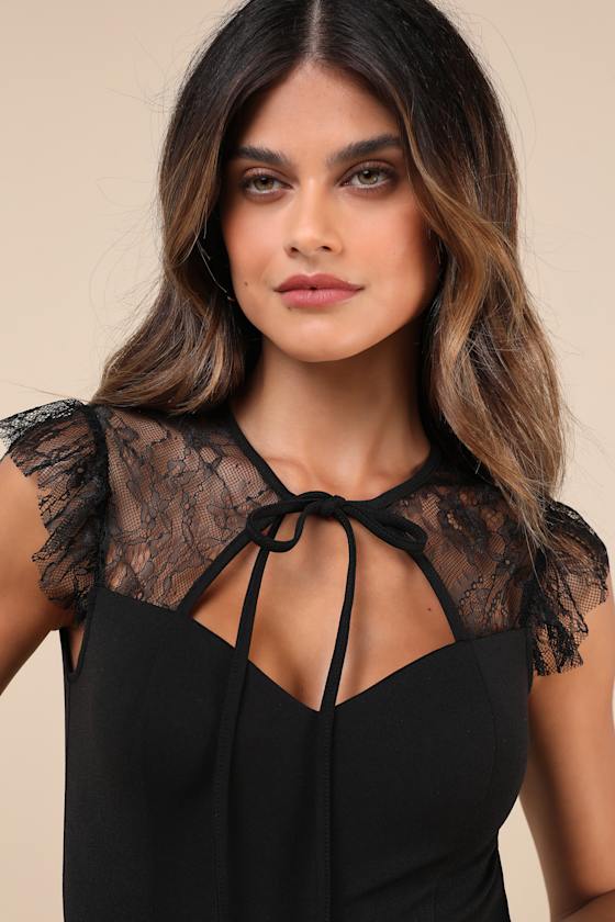 Coveted Crush Black Lace Tie-Neck Bodysuit