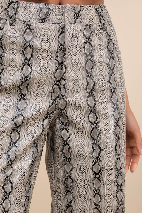 Wildly Captivating Grey Snake Print Vegan Leather Pants