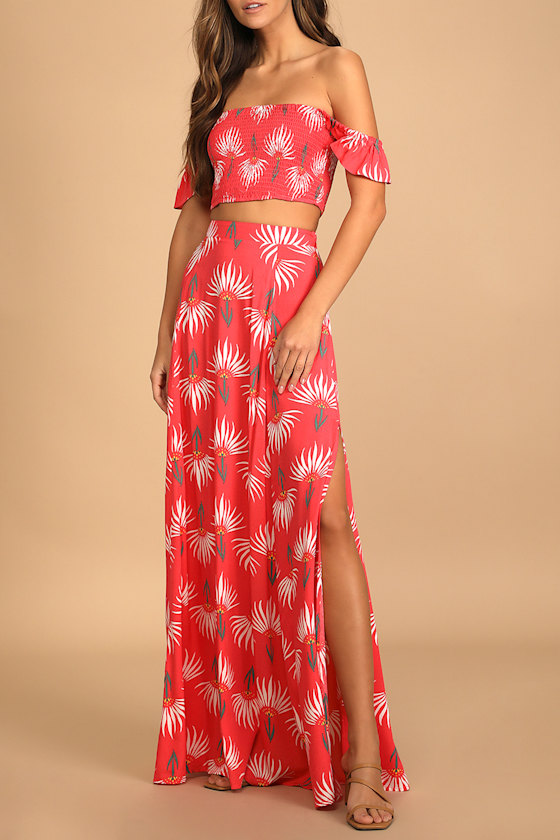 Trancoso Coral Floral Print Two-Piece Maxi Dress