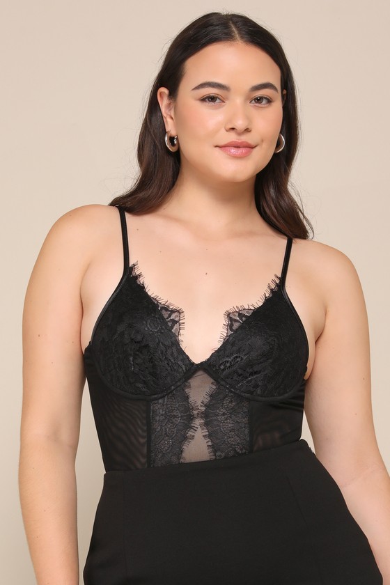 Draw You In Black Sleeveless Lace Bustier Bodysuit