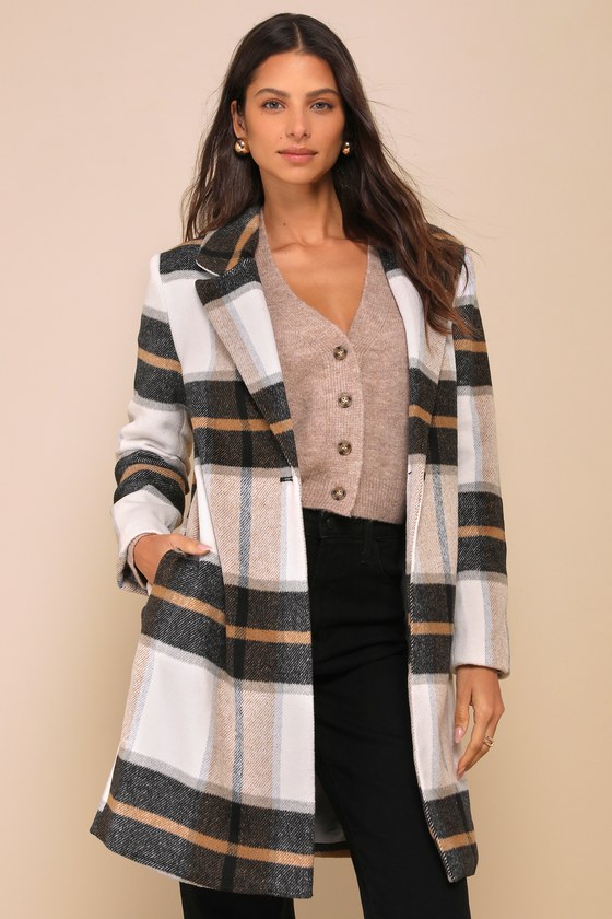 Cher Ivory Plaid Brushed Coat