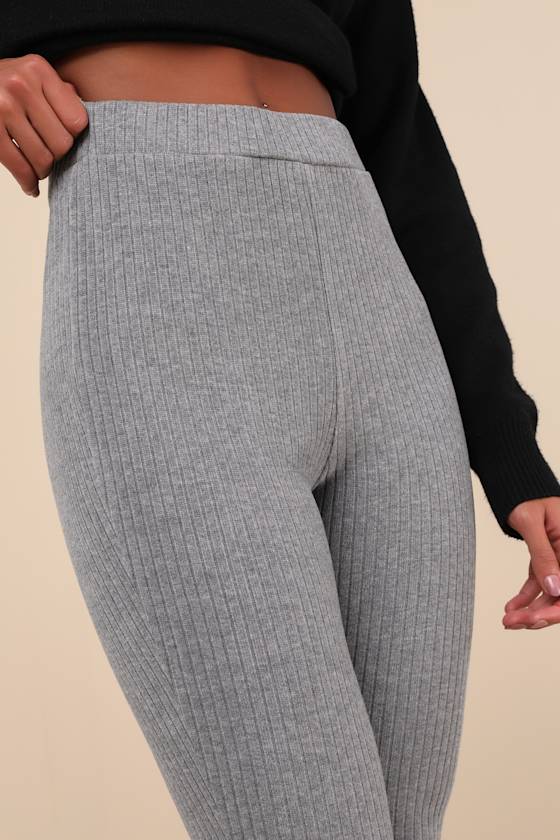 Unmatched Comfort Heather Grey Ribbed Knit Flare Pants