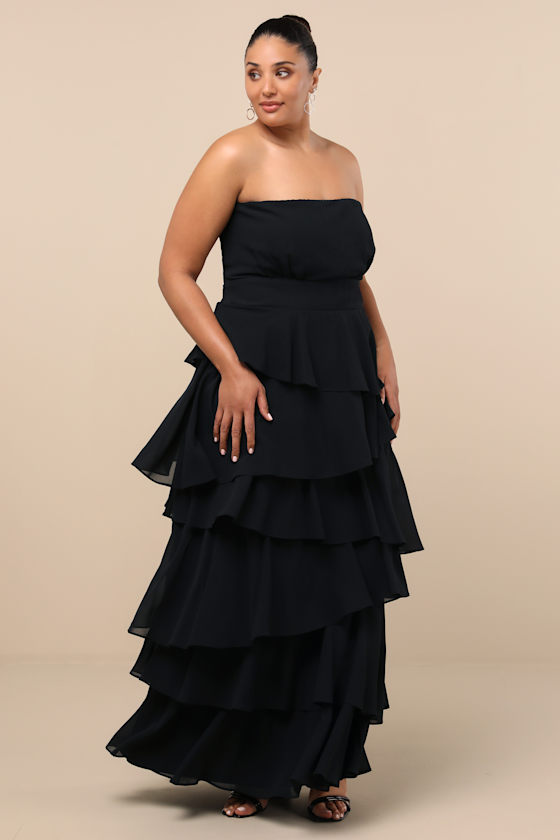 Gorgeous Essence Black Strapless Tiered Maxi Dress