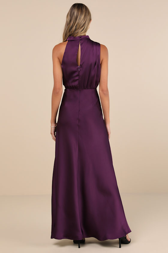 Distinctive Charm Purple Satin Asymmetrical Maxi Dress