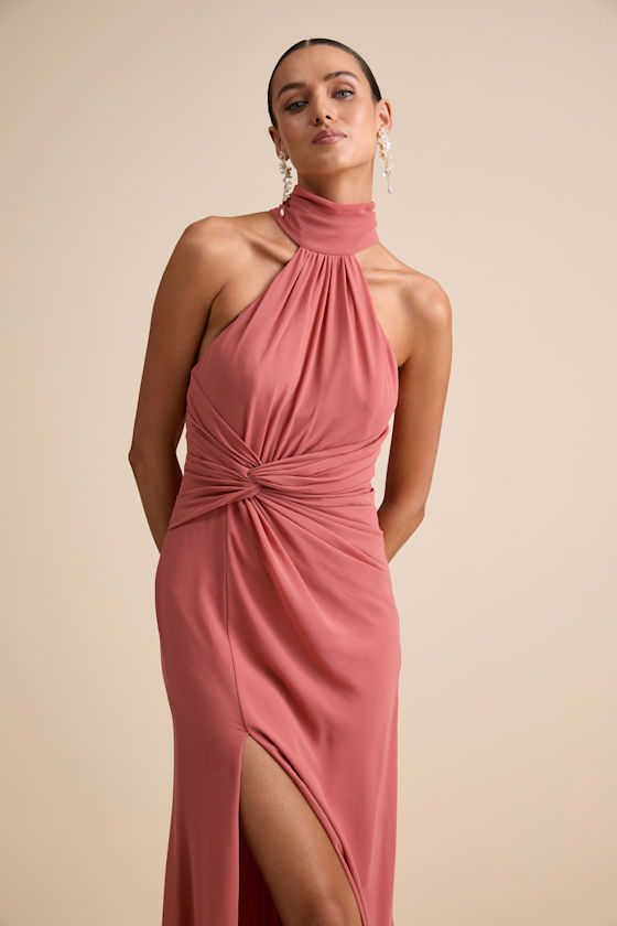 Lavinia Rusty Rose Mock Neck Backless Maxi Dress