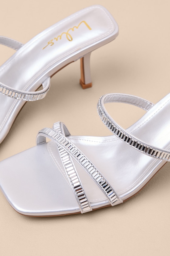 Tommaso Silver Rhinestone Slide High Heel Sandals