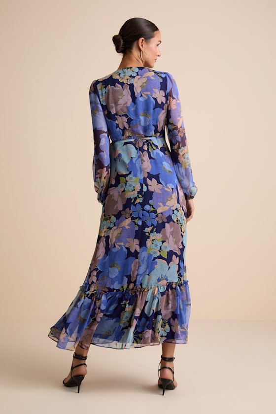 Feeling Sweet Navy Floral Print Long Sleeve Wrap Maxi Dress