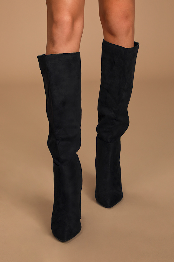 Katari Black Suede Pointed-Toe Knee High Boots