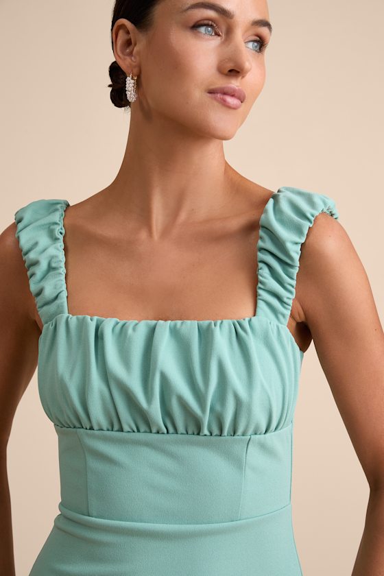 Tayla Sage Sleeveless Ruched Column Maxi Dress