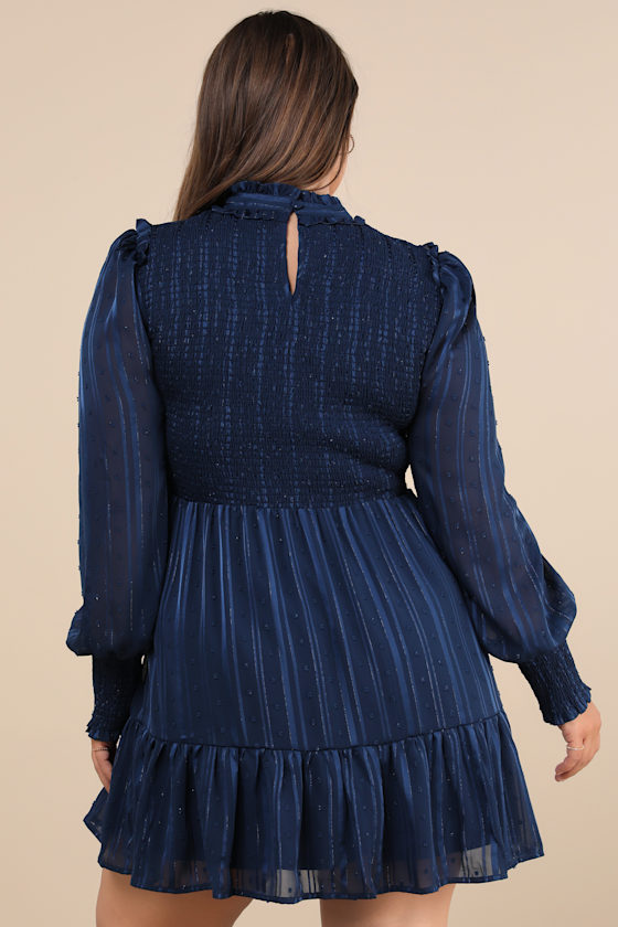 Heartful Romance Navy Striped Smocked Long Sleeve Mini Dress