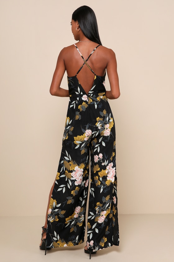 Beautiful Blooms Black Floral Print Wide-Leg Jumpsuit