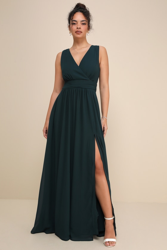 Thoughts of Hue Emerald Green Surplice Maxi Dress