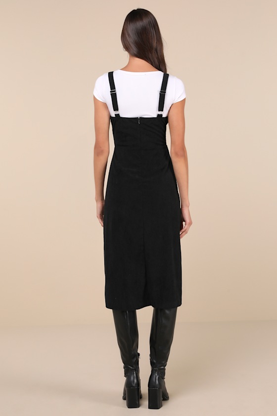 Certainly the Sweetest Black Corduroy Button-Front Midi Dress