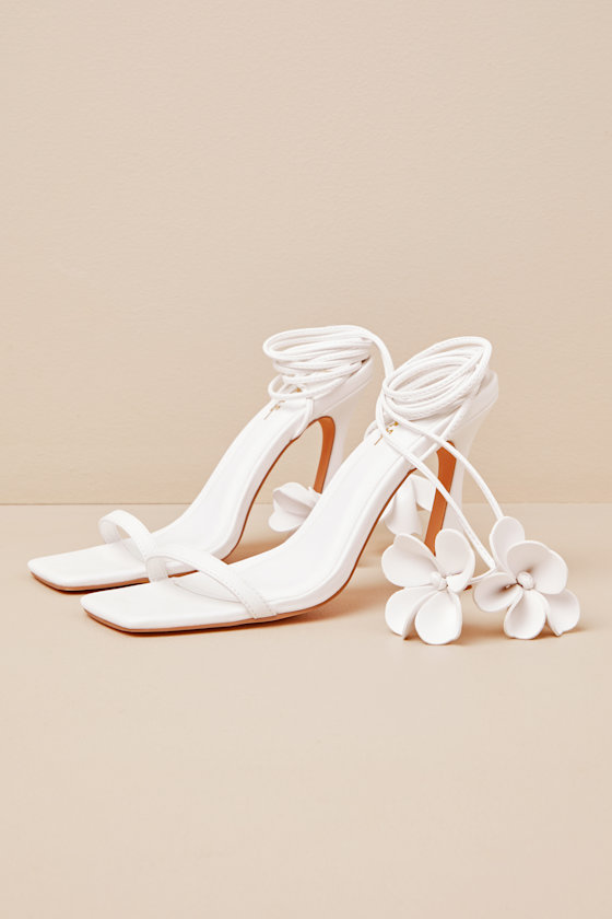Esidore White Lace-Up High Heel Sandals