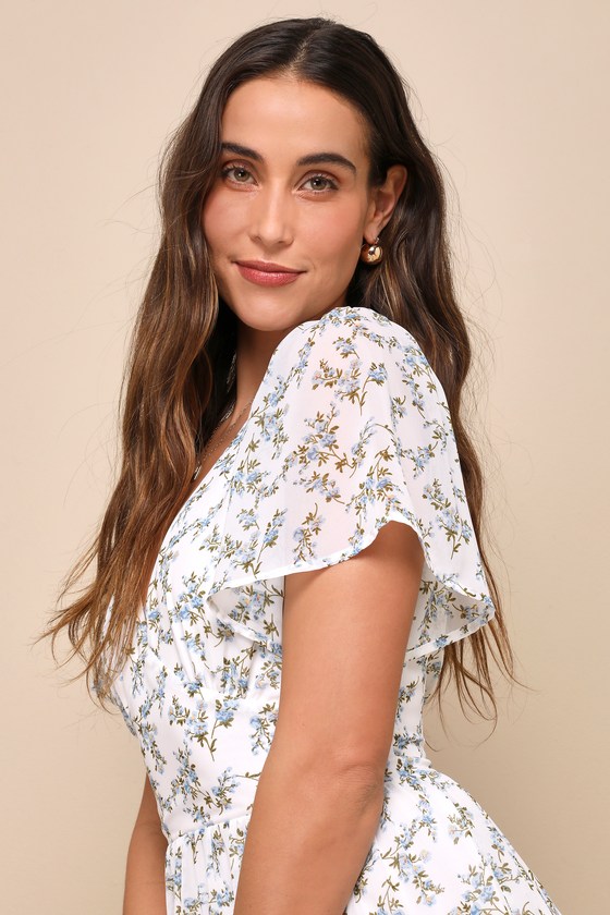 So True White Floral Print Tiered Short Sleeve Mini Dress