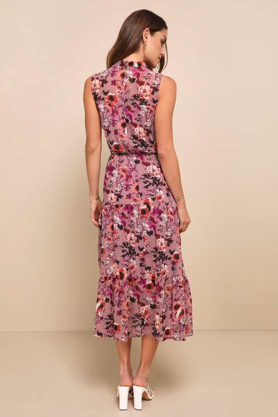 In My Dreams Mauve Floral Print Midi Dress