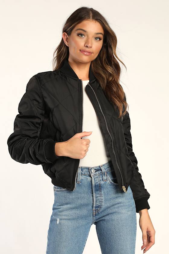 Style Expedition Black Quilted Bomber Jacket