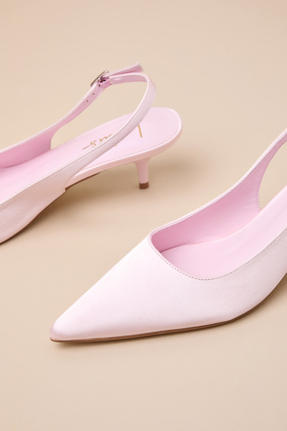 Agnesca Baby Pink Satin Slingback Kitten Heel Pumps
