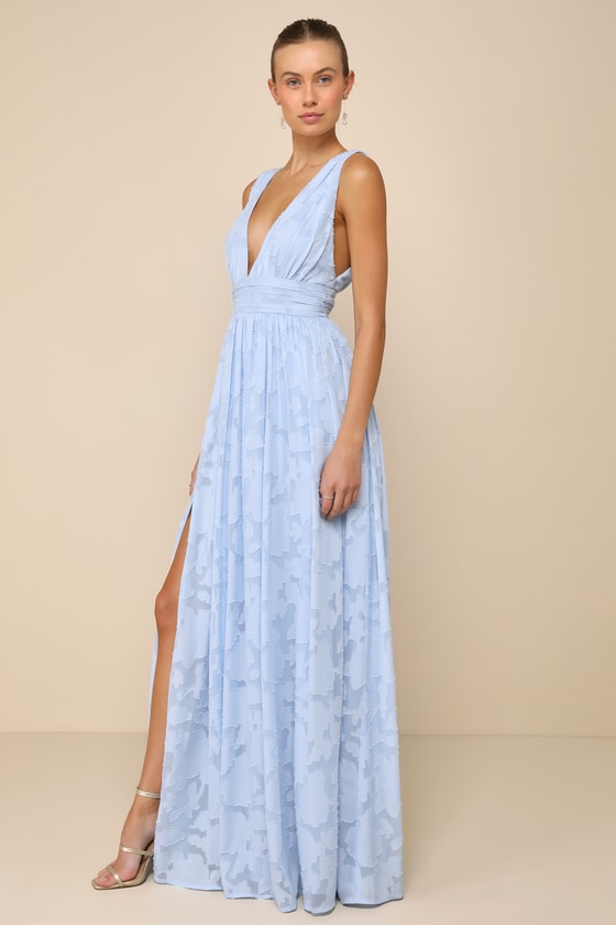 Sweet Sophistication Light Blue Burnout Floral Maxi Dress