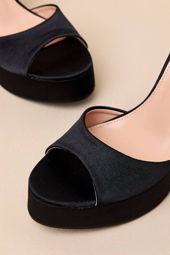 Orsola Black Satin Platform Ankle Strap Sandals