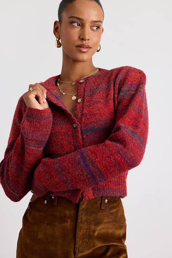 Haller Red Space Dye Cropped Cardigan Sweater