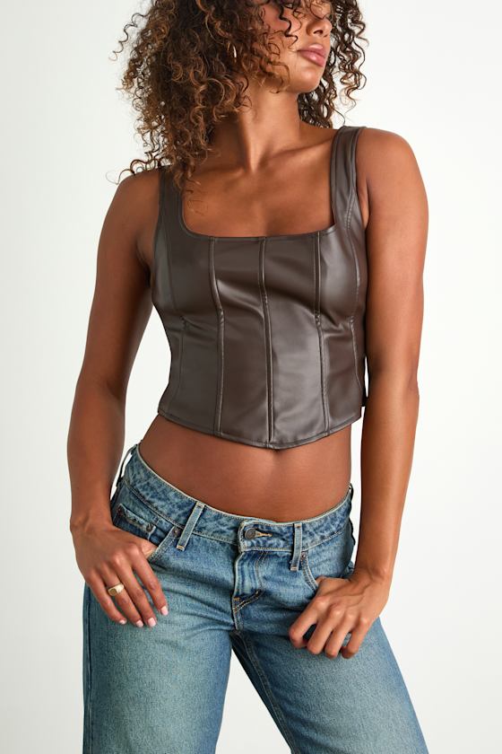 Alikah Dark Brown Vegan Leather Bustier Tank Top