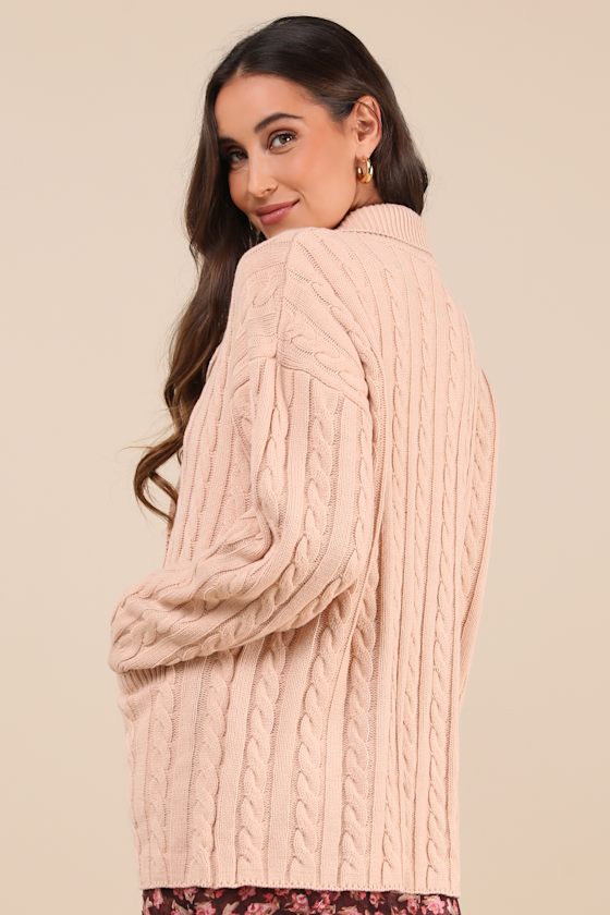 Majorly Comfy Beige Cable Knit Double Breasted Cardigan Sweater