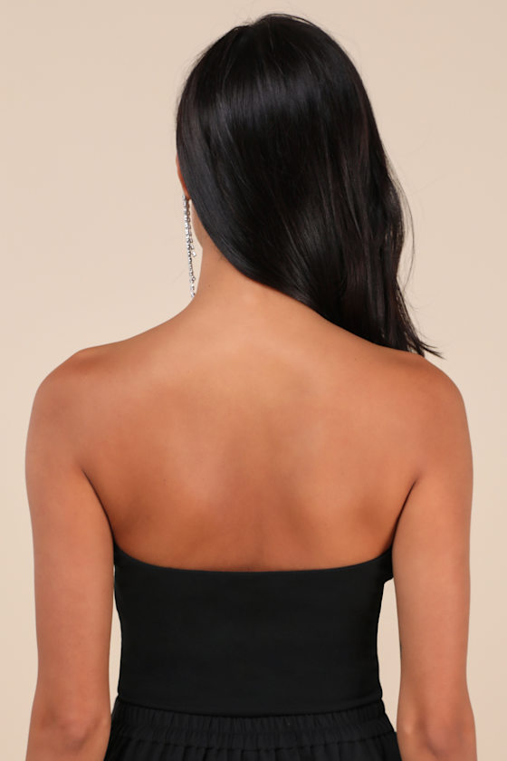 Desirable Aesthetic Black Feather Strapless Bodysuit