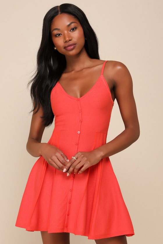 Flattering Disposition Orange Button-Front Ribbed Mini Dress