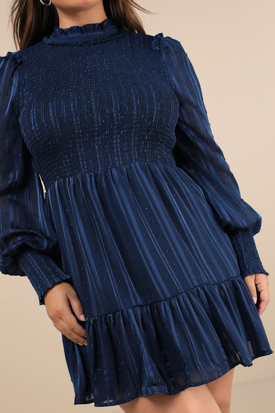Heartful Romance Navy Striped Smocked Long Sleeve Mini Dress