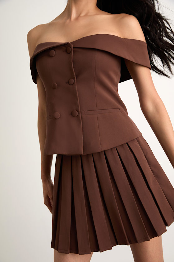 Mahika Brown Double-Breasted Off-the-Shoulder Top