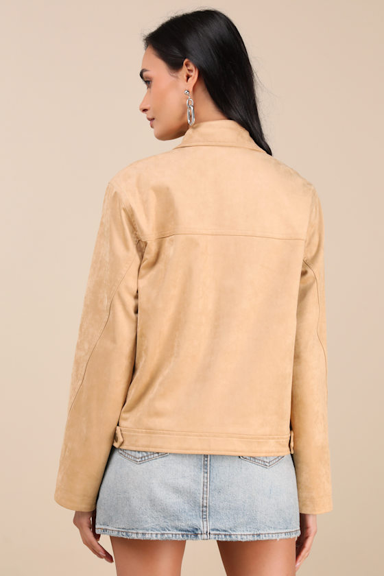 Bayton Beige Suede Zip-Front Trucker Jacket