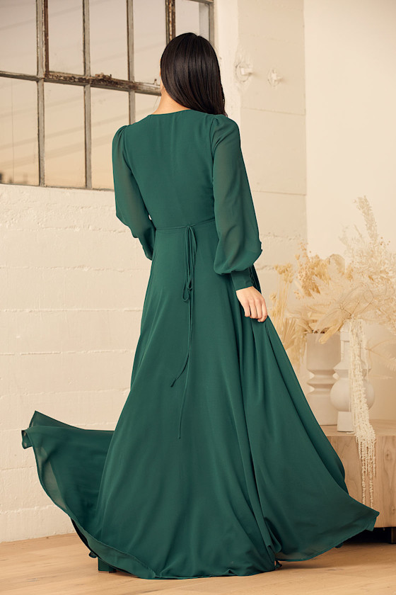 My Whole Heart Emerald Green Long Sleeve Wrap Dress