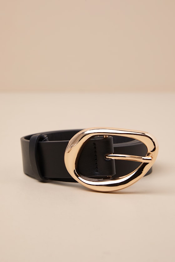 Laken Black and Gold Oval Buckle Belt