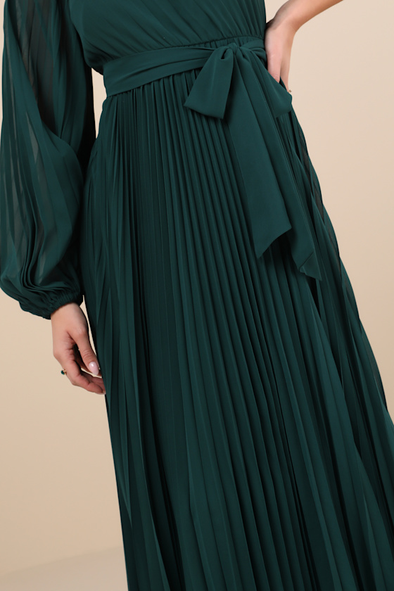 Divine Charm Green Pleated One-Shoulder Maxi Dress