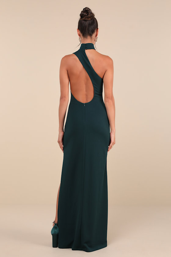 Keep It Interesting Green Asymmetrical Cutout Halter Maxi Dress